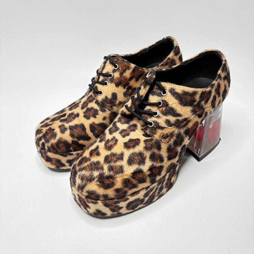 FUNTASMA Pimp-02 Leopard Print Goldfish Heel Lace Up Oxford Mens Size 8 - Picture 2 of 10